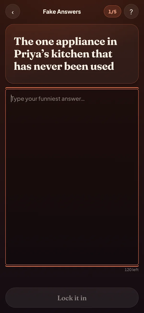 A player writes an answer to a prompt before the group votes.