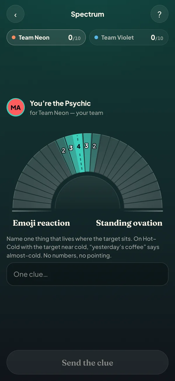 The Psychic sees a hidden target and enters a clue on their phone.